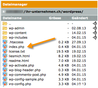 Die Datei index.php (bzw. index.html) wird vom Webserver erwartet